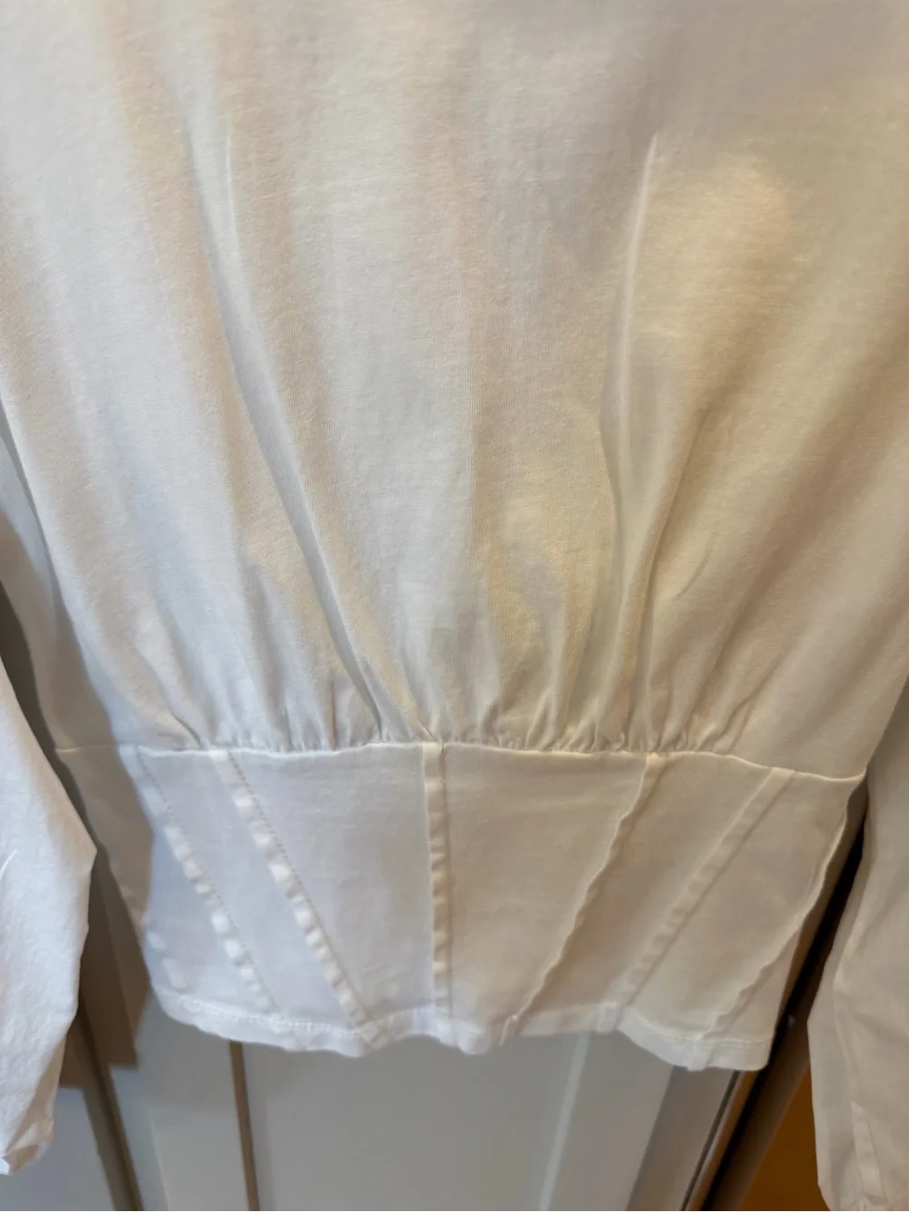 Anthropologie Balloon Sleeve White Corset-Detail Top